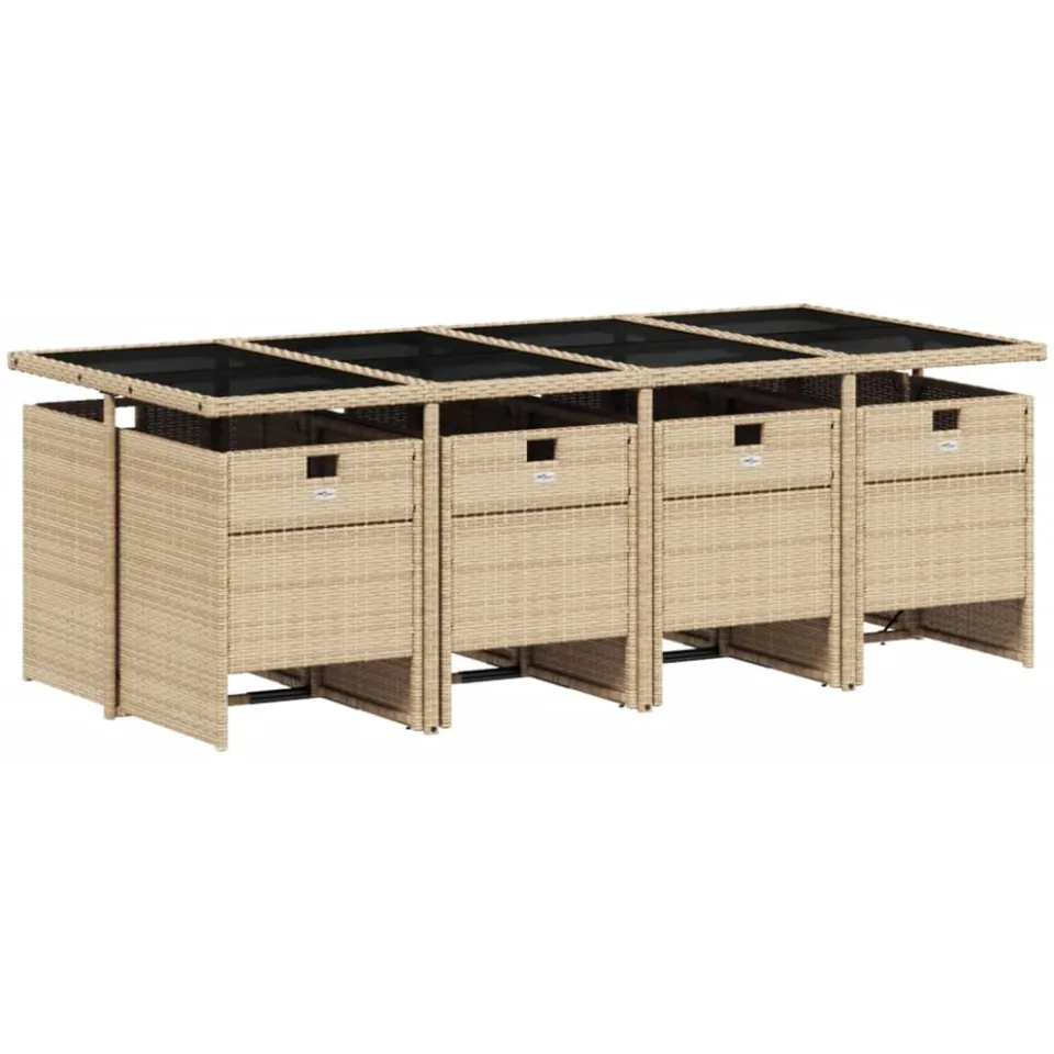 vidaXL 9-delige Tuinset met kussens poly rattan gemengd beige, foto 3