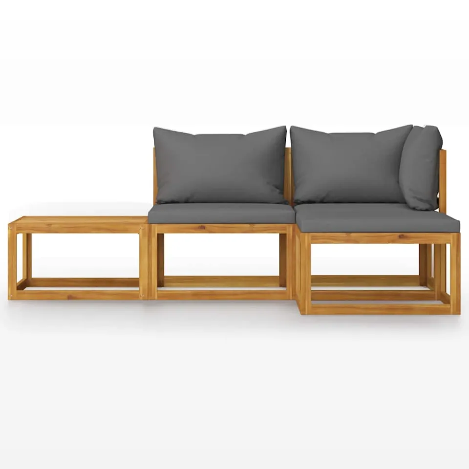 vidaXL 4-delige Loungeset met kussens massief acaciahout grijs, foto 3
