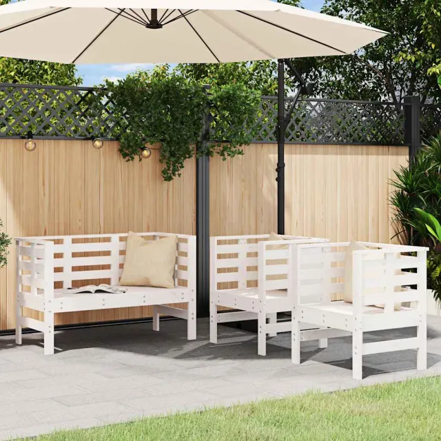 vidaXL 3-delige Loungeset massief grenenhout wit, foto 2