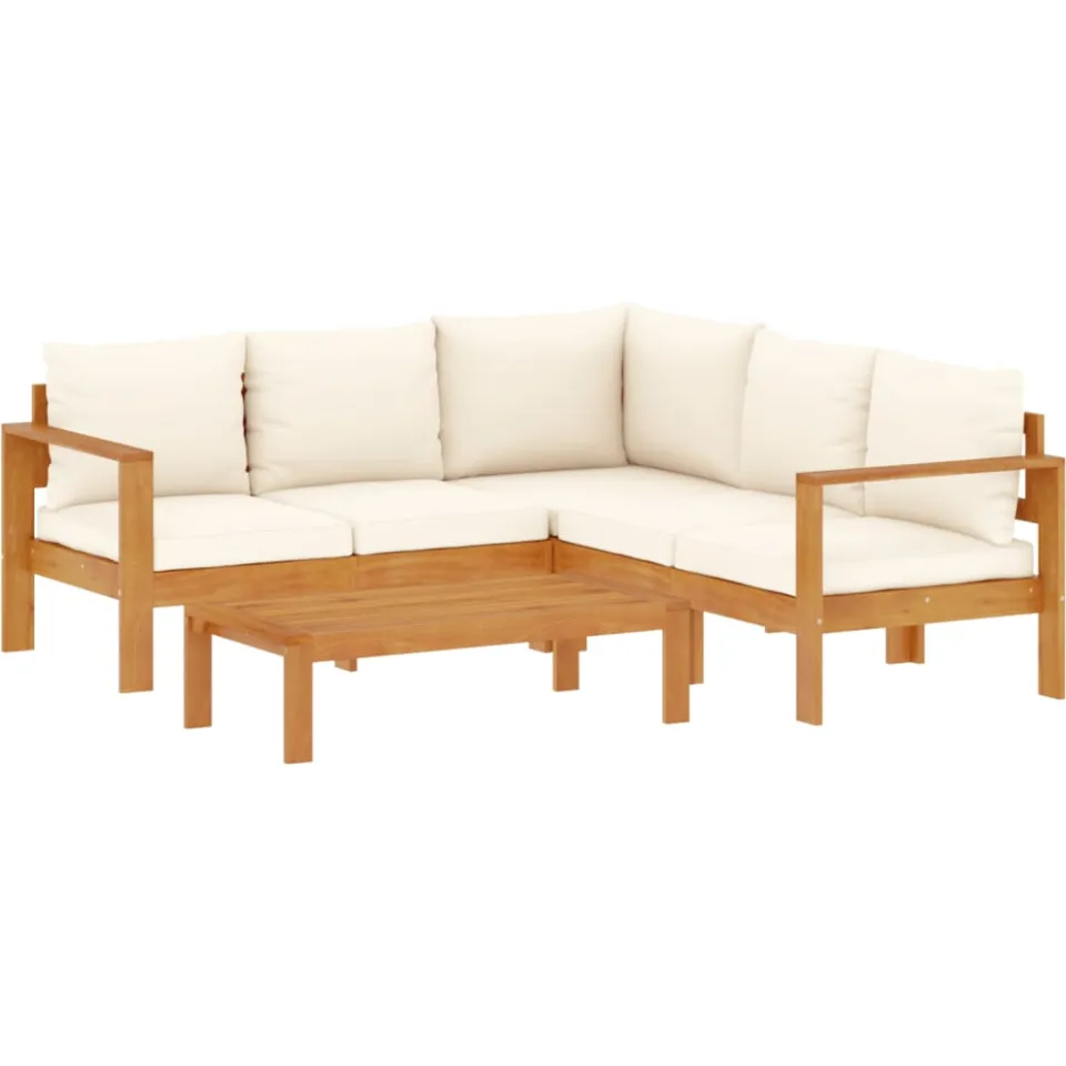 vidaXL 4-delige Loungeset met kussens massief acaciahout Grijs