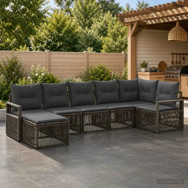 vidaXL Tuinbankenset 7 st 7-zits Grijs poly rattan, foto 2