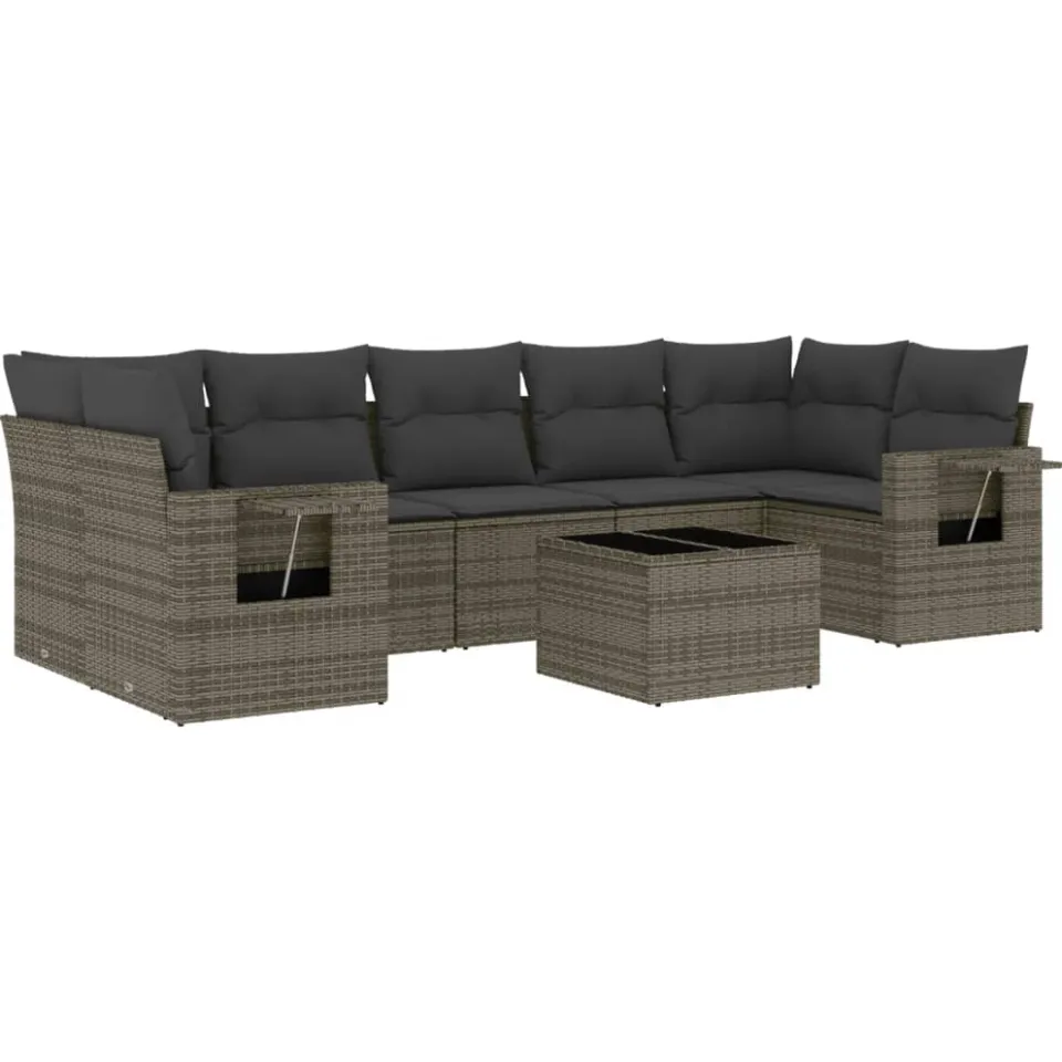vidaXL 8-delige Loungeset met kussens poly rattan grijs