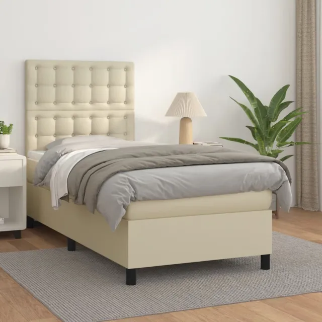 vidaXL Boxspring met matras kunstleer crèmekleurig 90x200 cm