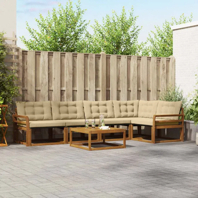 vidaXL Buiten bankenset 6 st 5-zits Natuurlijk en Beige