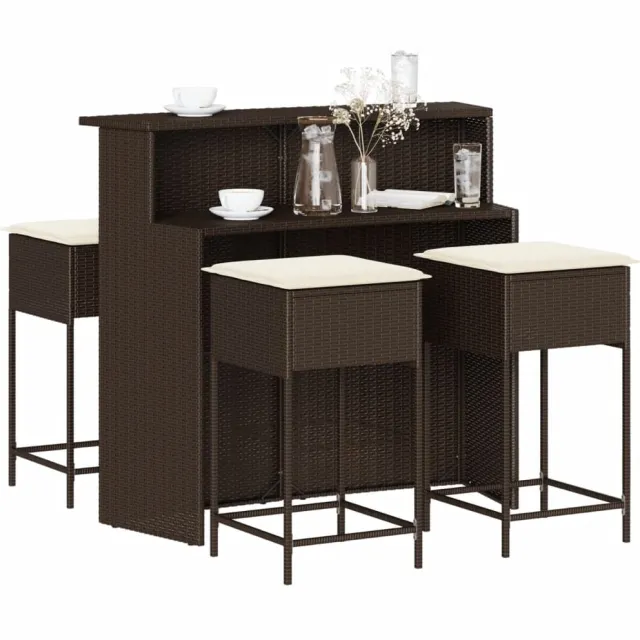 vidaXL 5-delige Tuinbarset met kussens poly rattan bruin