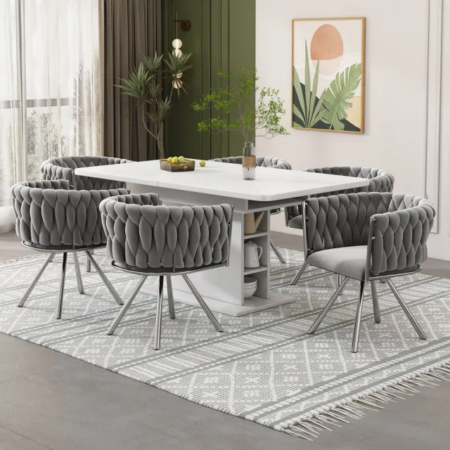 Wishdor Eetkamerstoelenset - 360 Graden Draaibaar - Fluwelen Bekleding - Ergonomische Rugleuning - Stalen Vierpoot - Grijs En Zilver Grijs, zilver