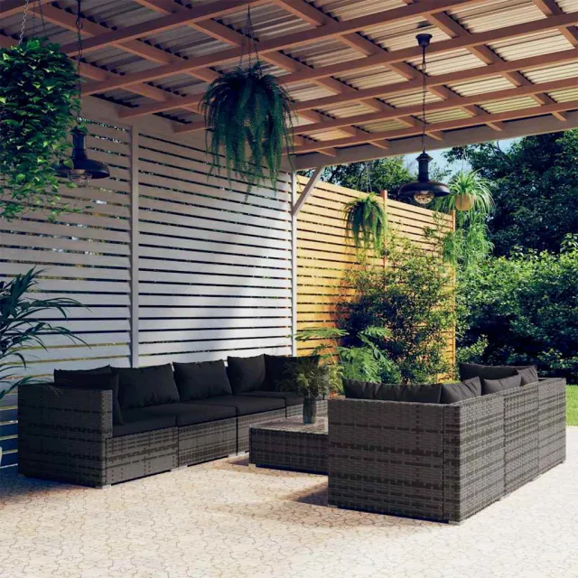 vidaXL 8-delige Loungeset met kussens poly rattan grijs, foto 2