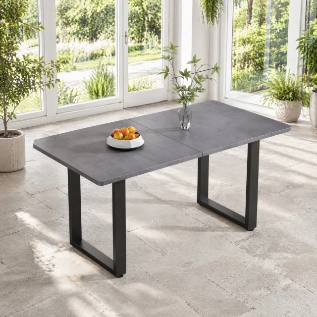 COVREO Eettafel 140 x 70 x 75 cm grijs, spaanplaat, metalen frame, industrieel Zwart