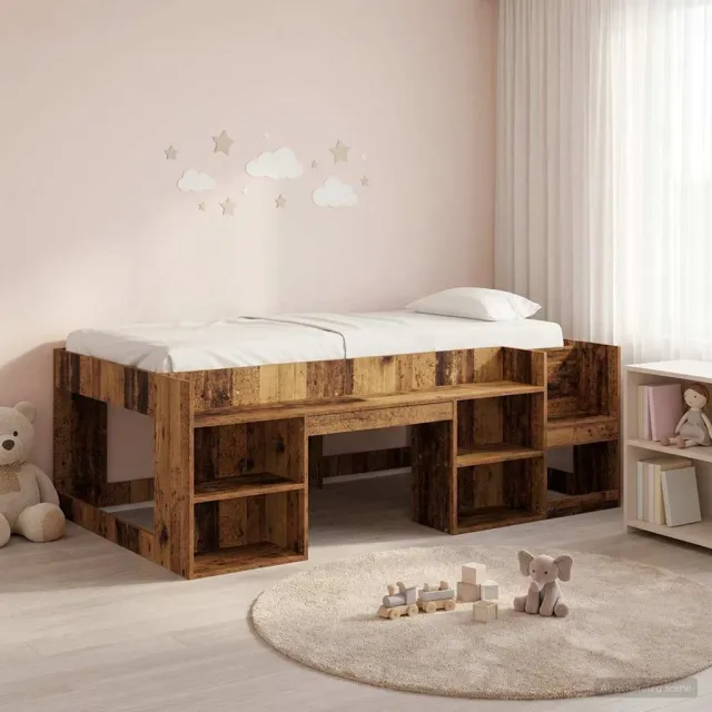 vidaXL Jeugd bedframe met opbergruimte Oud hout 75 x 190 cm Bruin