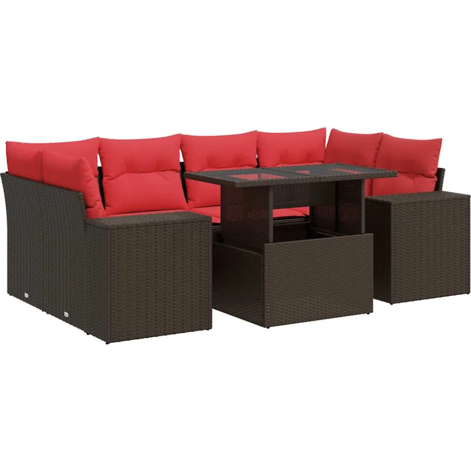 vidaXL 7-delige Loungeset met kussens poly rattan bruin, foto 3