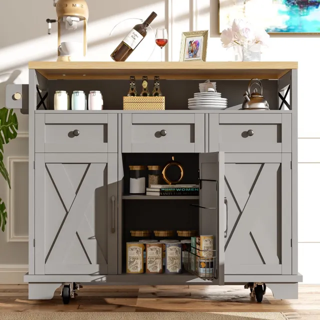 STILVORA Keukeneiland - Inklapbaar Werkblad En Veel Opbergruimte - Keuken En Eethoek - MDF Metaal - Grijs - 118x43-80x98 Cm