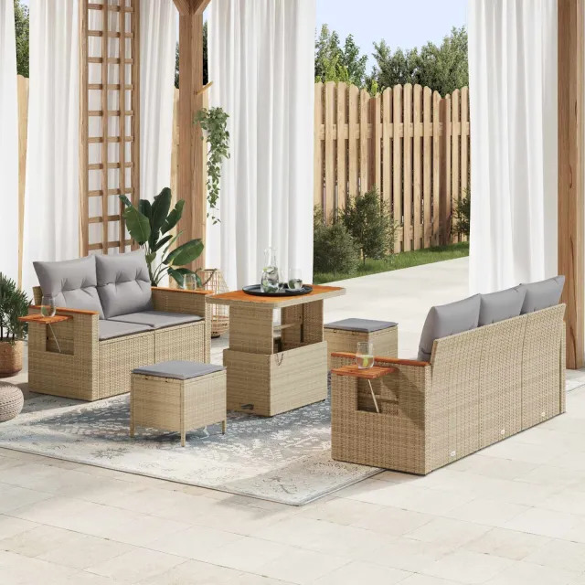 vidaXL Tuinbankenset 8 st Beige poly rattan, foto 2