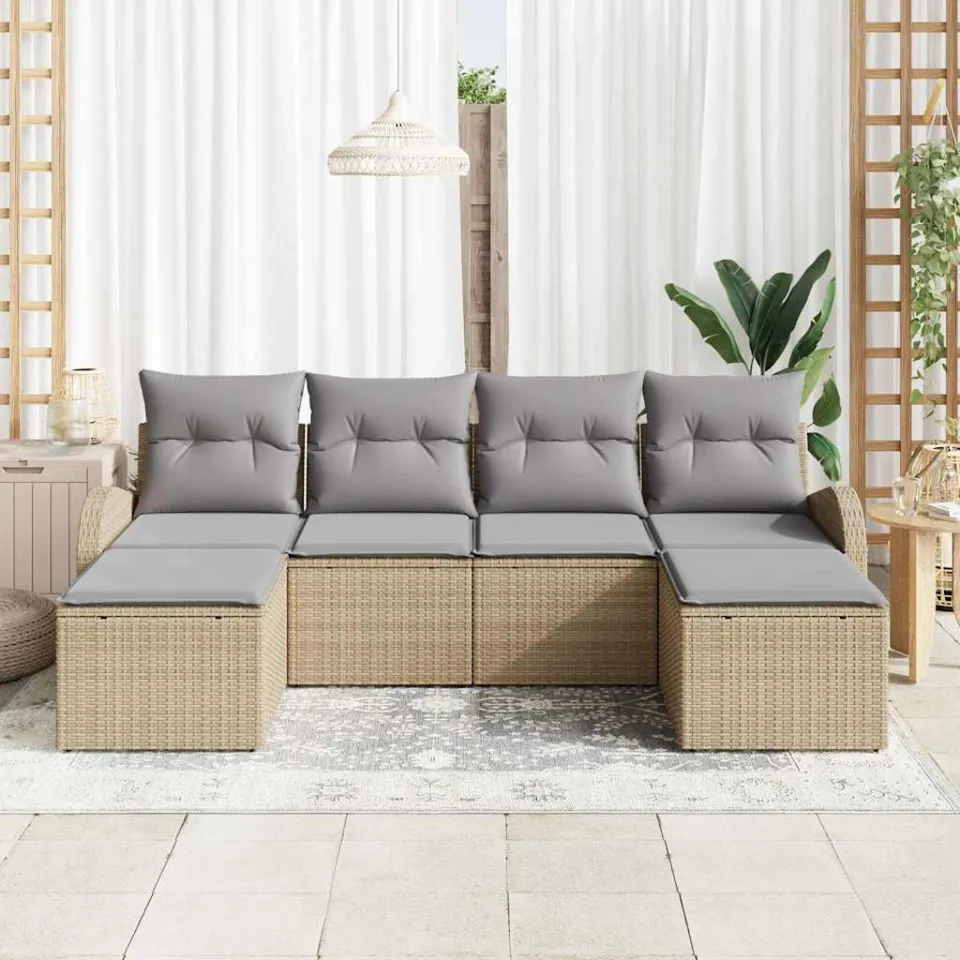 vidaXL Bankstel 6 st Beige en lichtgrijs poly rattan, foto 3