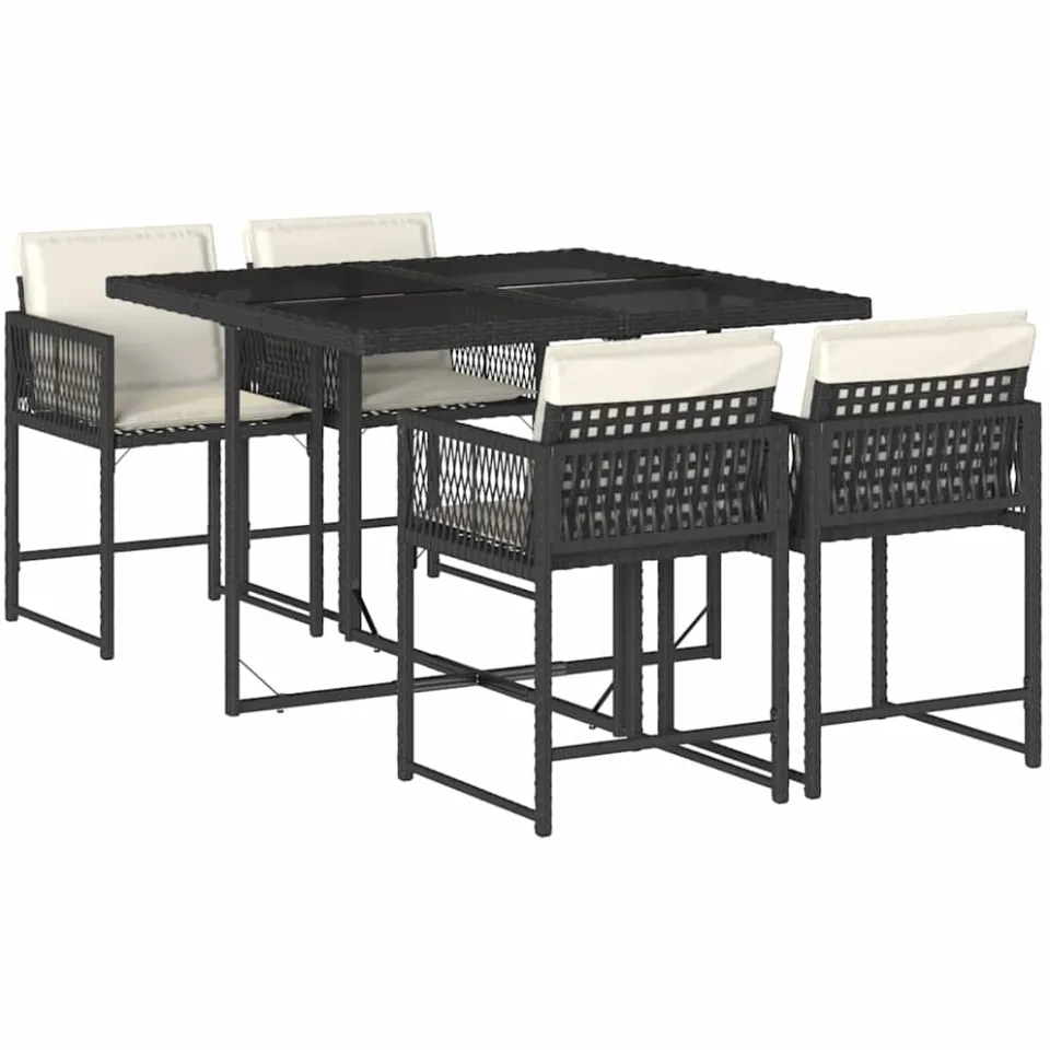 vidaXL 5-delige Tuinset met kussens poly rattan zwart
