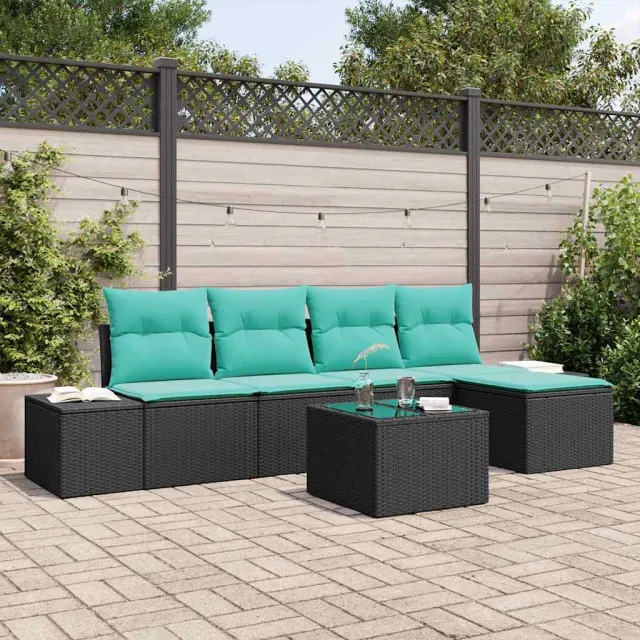 vidaXL Tuin Sofa Set 5 st Zwart en Turquoise poly rattan, foto 2