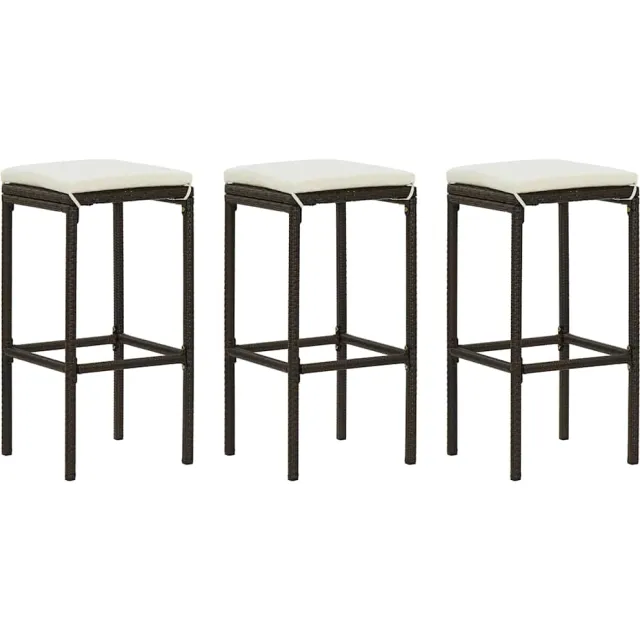 vidaXL Barkrukken met kussens 3 st poly rattan bruin