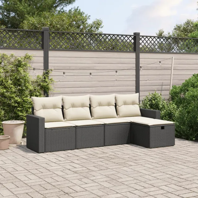 vidaXL 5-delige Loungeset met kussens poly rattan zwart, foto 2
