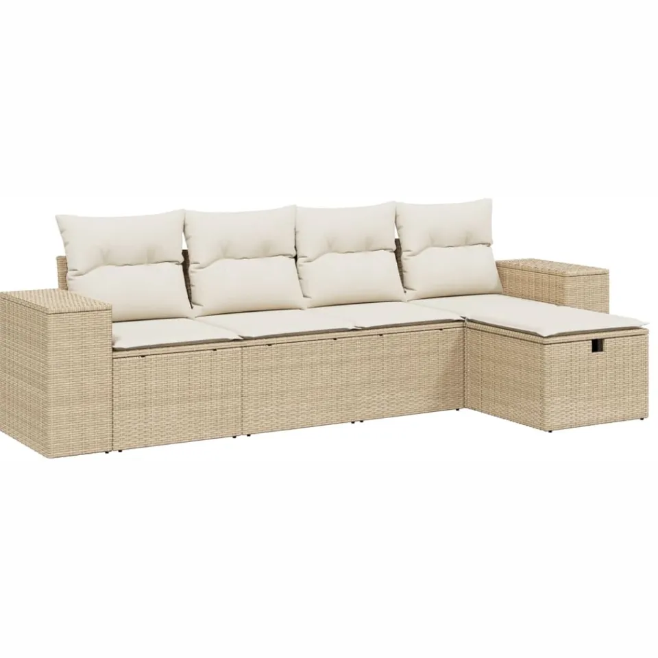 vidaXL 5-delige Loungeset met kussens poly rattan beige, foto 3
