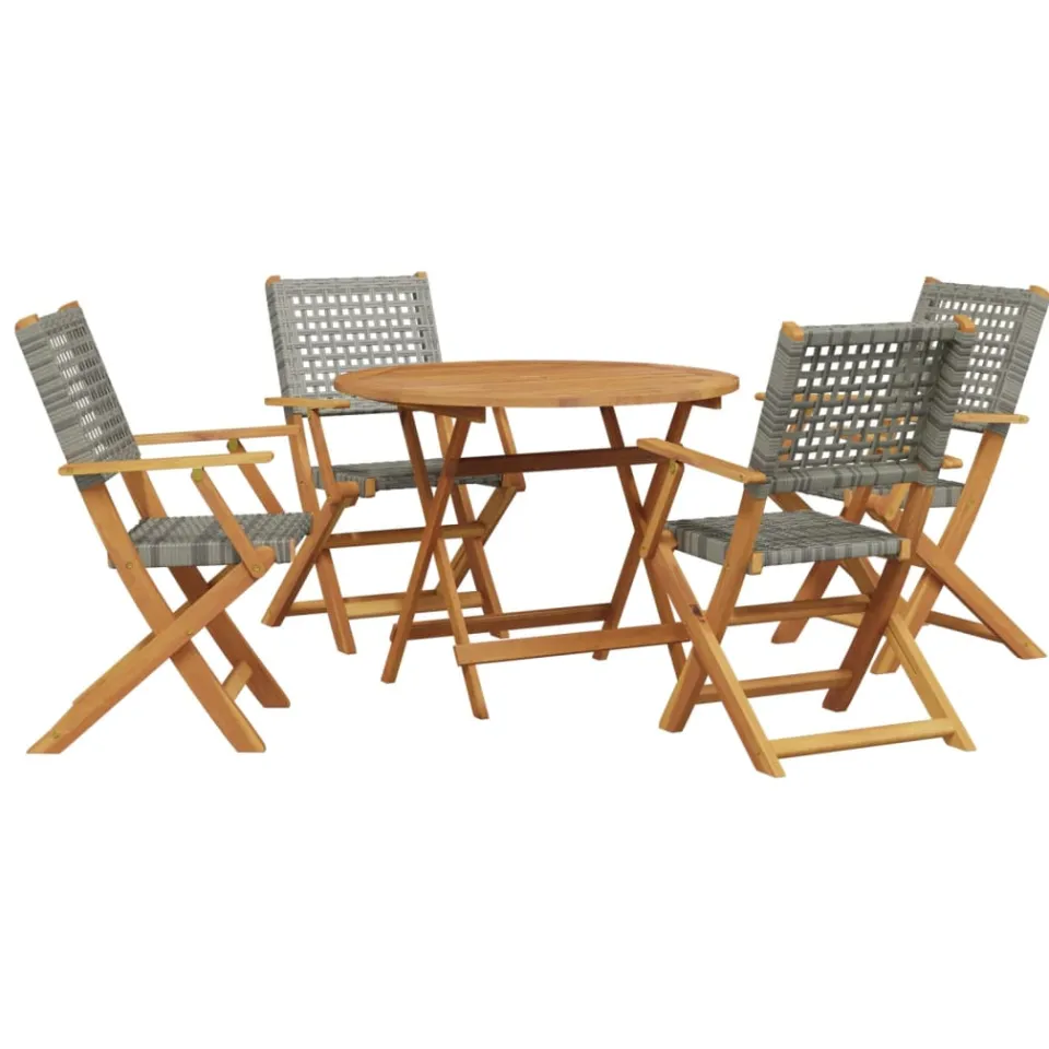 vidaXL 5-delige Tuinset poly rattan en massief hout grijs, foto 3