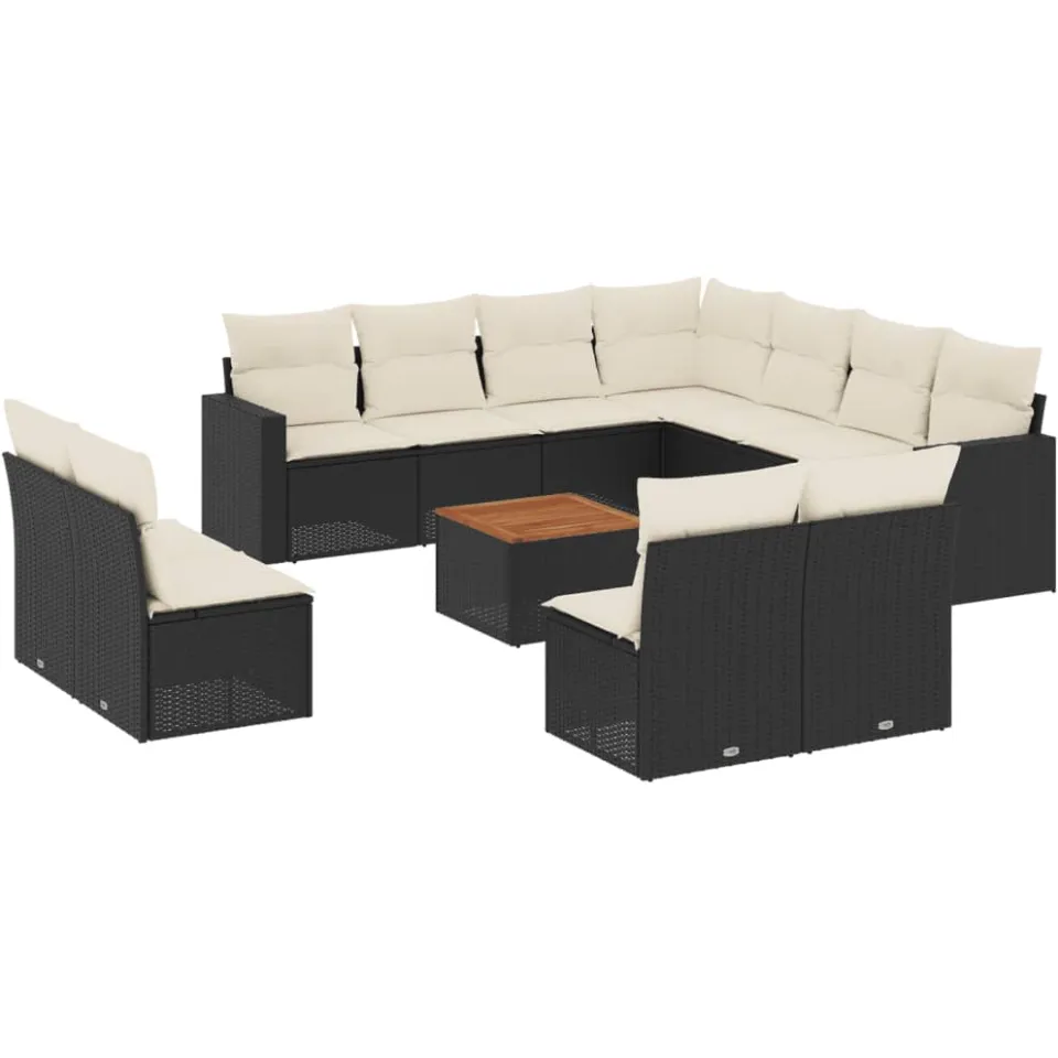vidaXL 12-delige Loungeset met kussens poly rattan zwart, foto 3