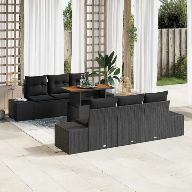 vidaXL Tuin Sofa Set 7 st Zwart Poly riet, foto 2