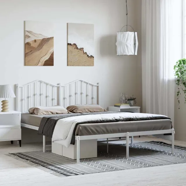 vidaXL Bedframe met hoofdbord metaal wit 150x200 cm