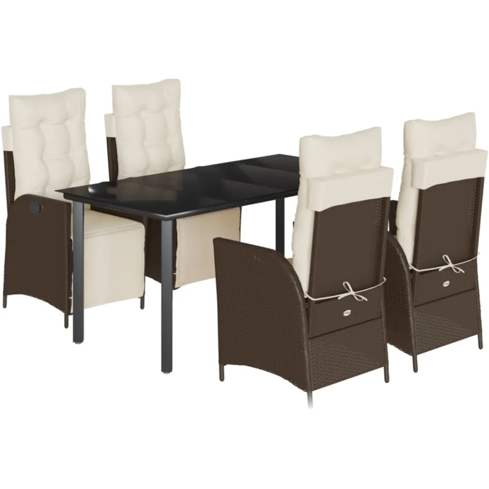 vidaXL 5-delige Tuinset met kussens poly rattan bruin, foto 3