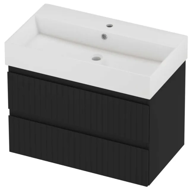 Proline Zara Badmeubelset Porselein Loft 1 Kraangat Gefreesd 80x46x65 cm Glans Wit Mat Zwart