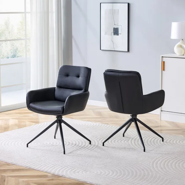 COVREO Eetkamerstoel 85 cm zwart, kunstleer met metaal, 360° draaibaar