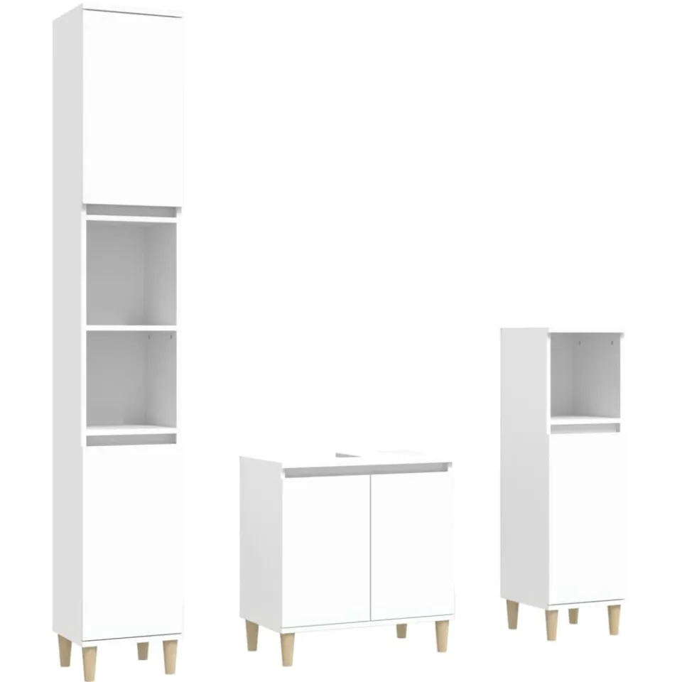 vidaXL 3-delige Badkamermeubelset bewerkt hout wit, foto 3
