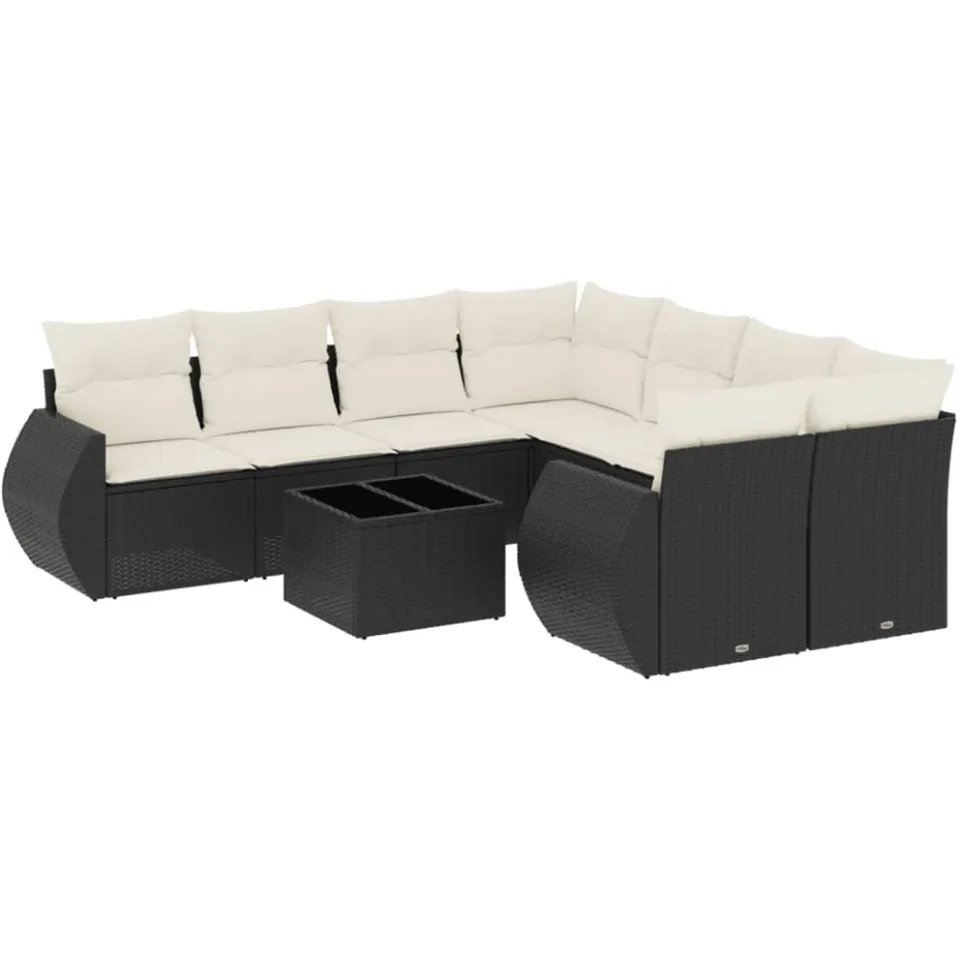 vidaXL 9-delige Loungeset met kussens poly rattan zwart