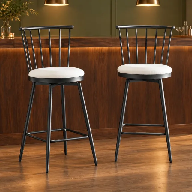 CHICFURN Barkruk - Set van 2 - Met rugleuning - Vierpotig - Wit