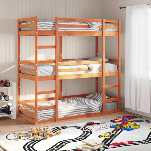 vidaXL Stapelbed 3-persoons massief grenenhout wasbruin 75x190 cm