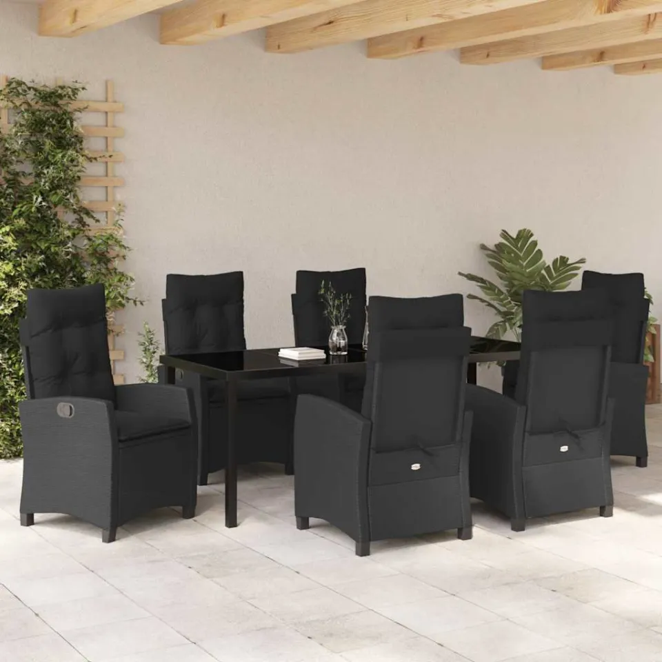 vidaXL Tuin eettafelset 7 st Zwart poly rattan, foto 3