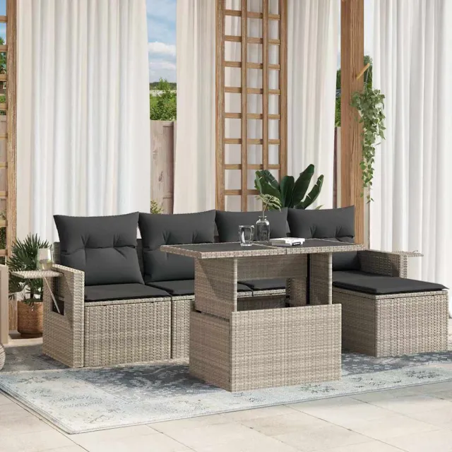 vidaXL 6-delige Loungeset met kussens poly rattan lichtgrijs grijs, foto 2