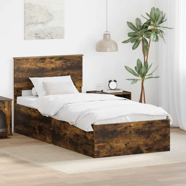 vidaXL Bedframe met hoofdeinde Gerookt eiken 100 x 200 cm Bewerkt hout Bruin