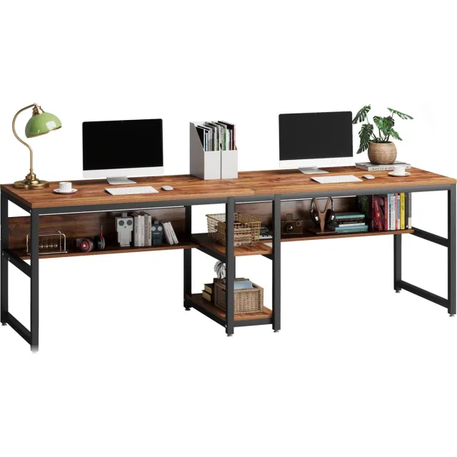 Tribesigns Bureau - Dubbel Lang Bureau - Computerbureau voor Twee - Computertafel - Bureautafel - Bruin/Zwart - 200 x 60 x 75 cm Zwart Bruin