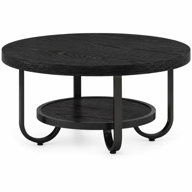 Mura Logistiek Mura Salontafel - Coffee Tafel - Bijzettafel - Ronde Tafel - Koffietafel - 2 Laags Met Opbergplank - Hout - Metaal Poten - Zwart