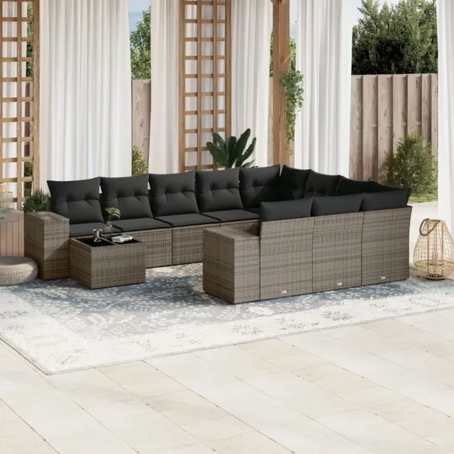 vidaXL 11-delige Loungeset met kussens poly rattan grijs, foto 2