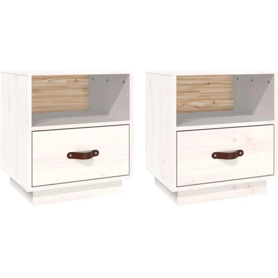 vidaXL Nachtkastjes 2 st 40x34x45 cm massief grenenhout wit