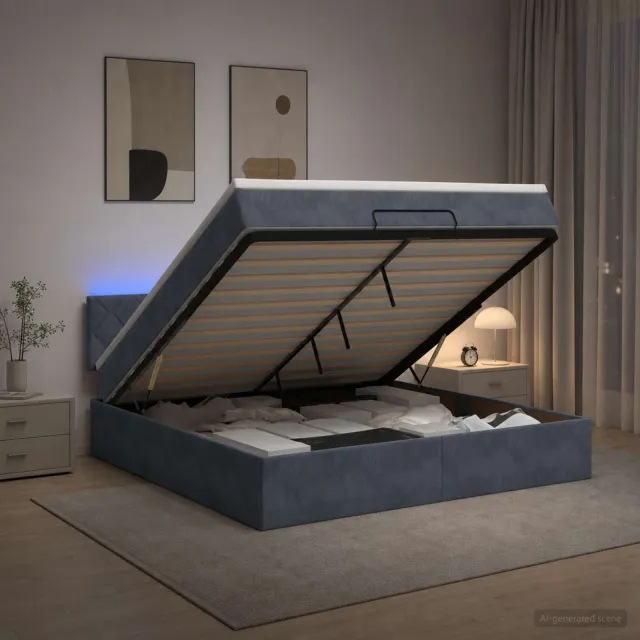 vidaXL Ottoman Bed met Matrassen en LED Donkergrijs 140 x 190 cm