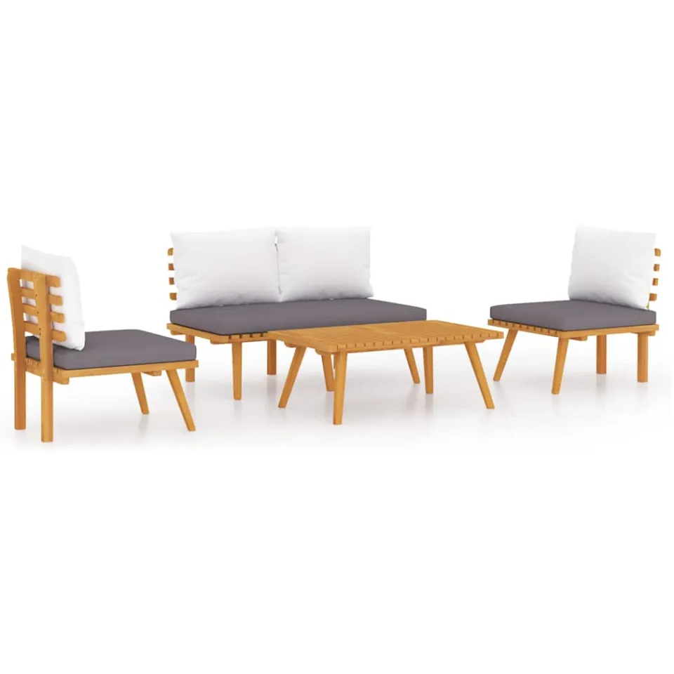 vidaXL 4-delige Loungeset met kussens massief acaciahout Bruin