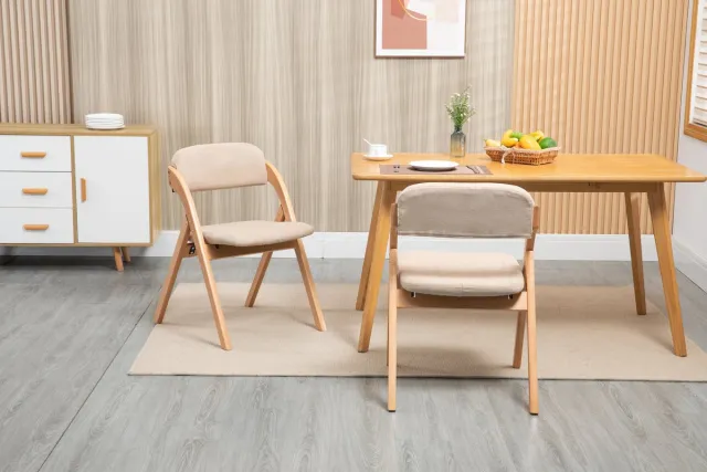 Sweiko Eetkamerstoel - Set van 2 klapstoelen - Stapelbaar - Massief houten poten - Khaki
