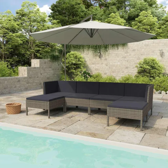 vidaXL 6-delige Loungeset met kussens poly rattan grijs, foto 2