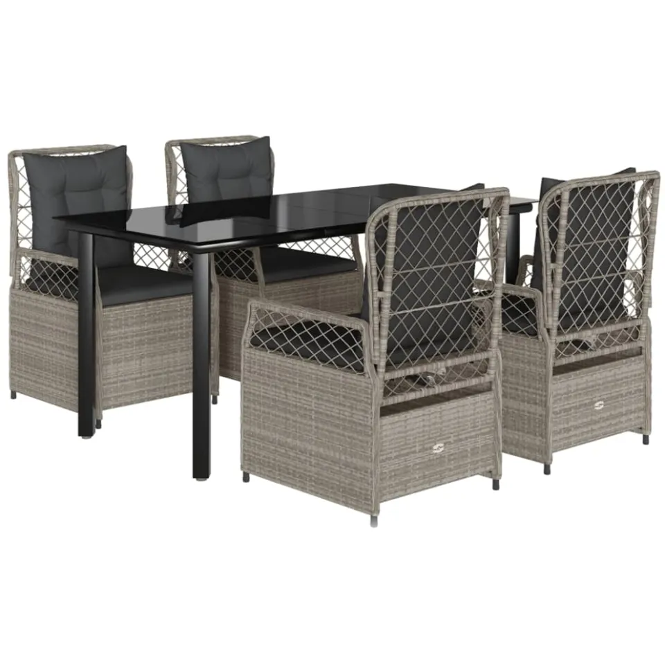 vidaXL 5-delige Tuinset met kussens poly rattan lichtgrijs grijs, foto 3
