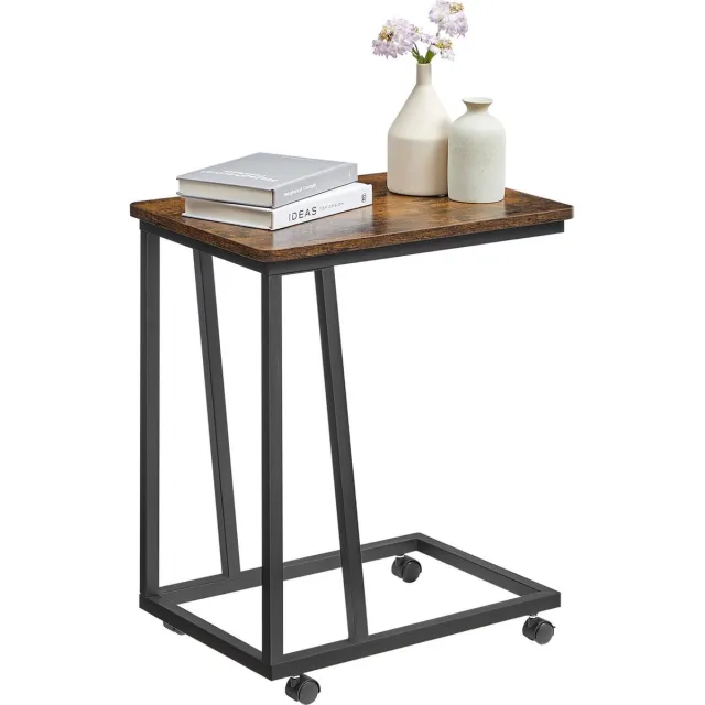 Acaza Bijzettafeltje met Wielen voor Slaapkamer of Salon, Rollende Bijzet Tafel, Bruin / Zwart Bruin vintage en Zwart