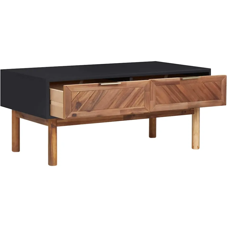 vidaXL Salontafel 90x50x40 cm massief acaciahout en MDF bruin, foto 2