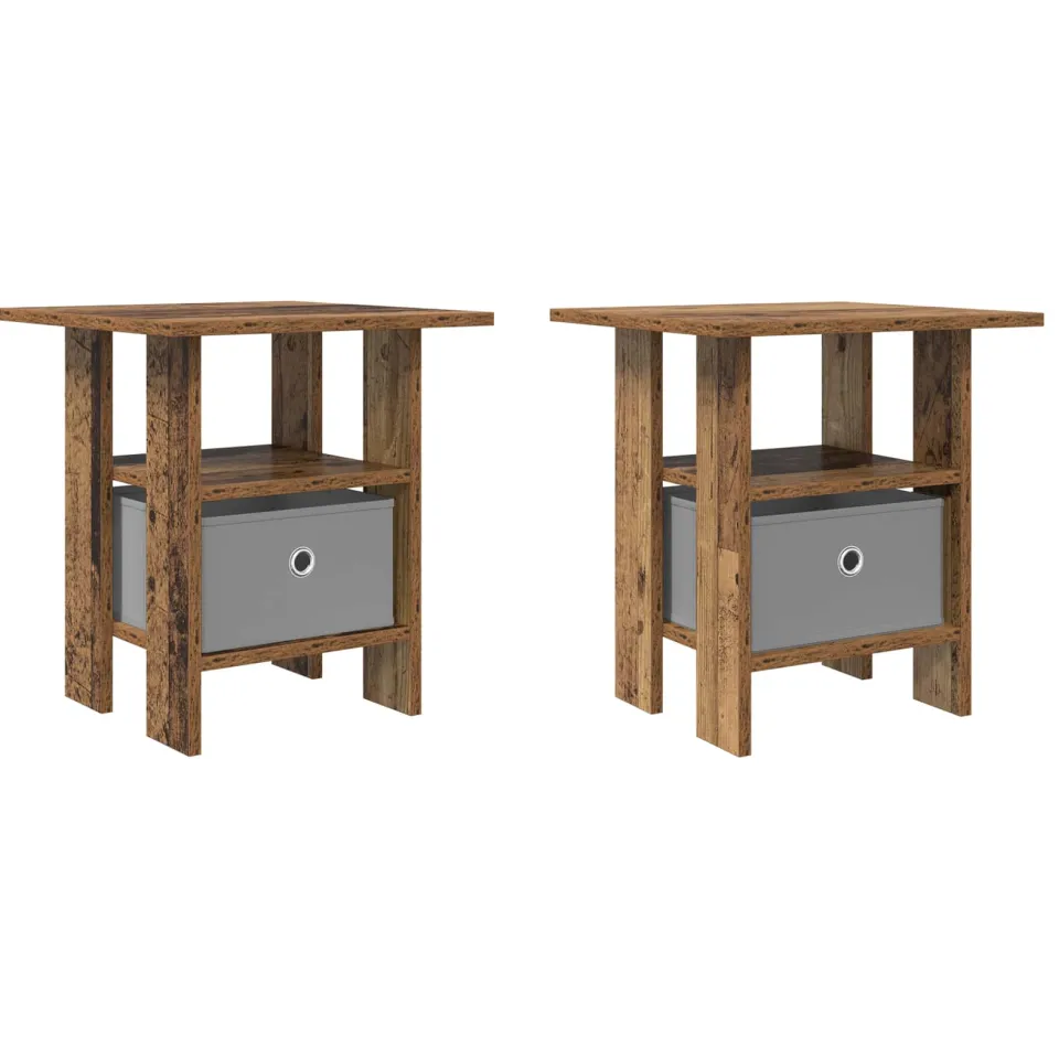 vidaXL Nachtkastje 2 st Oudhout 41 x 40 x 45 cm Bewerkt hout bruin, foto 3