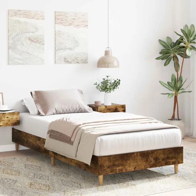 vidaXL Bedframe Gerookt eiken 80 x 200 cm Bewerkt hout Bruin