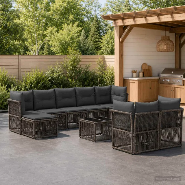 vidaXL Tuinbankenset 10 st 9-zits Grijs poly rattan